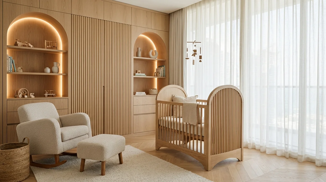 Scandinavian warm neutral nursery in West Bay Lagoon residence